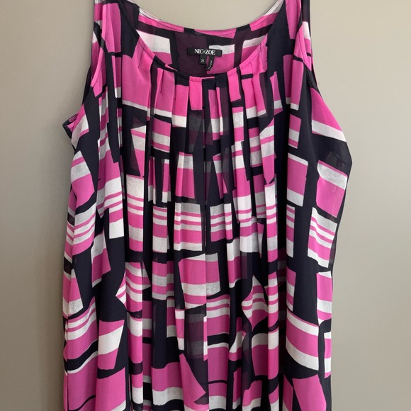Nic + Zoe Block Party Dress Maxi Midi Pink Black Grey Geometric Print Flowy 2X - Picture 12 of 16